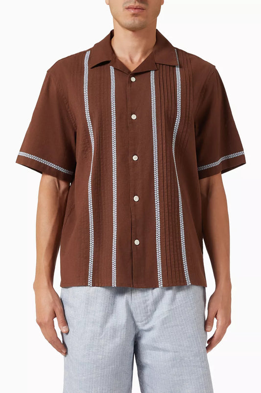 Wax London Didcot SS Pintuck Brown / Blue
