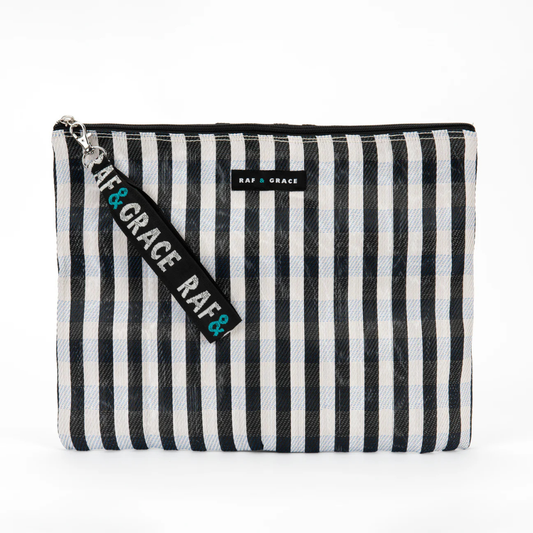 Raf & Grace Black/White Stripe Large Pouch