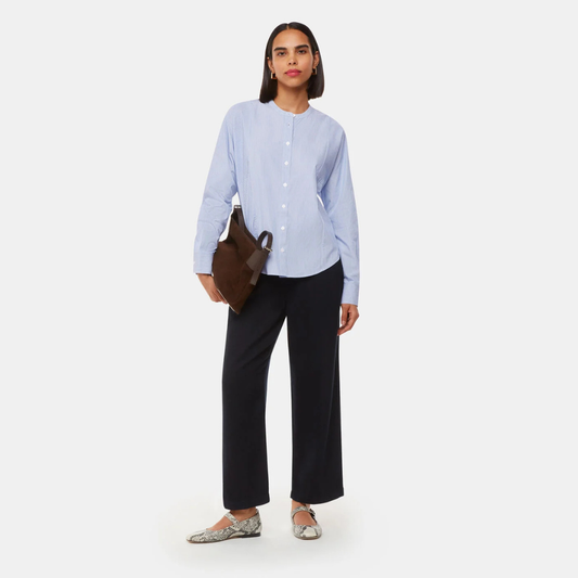 Whistles Blue Stripe Grandad Collar Shirt