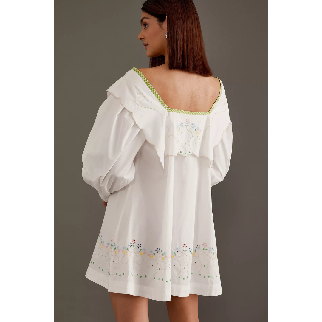 Damson Madder MALA MINI DRESS in ECRU EMBROIDERY