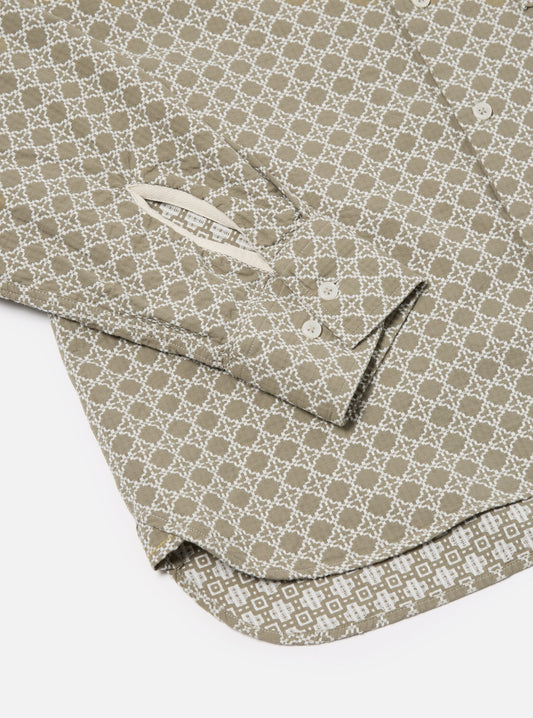 Universal Works Square Pocket Shirt in Sand/White Rhodes Cotton - M