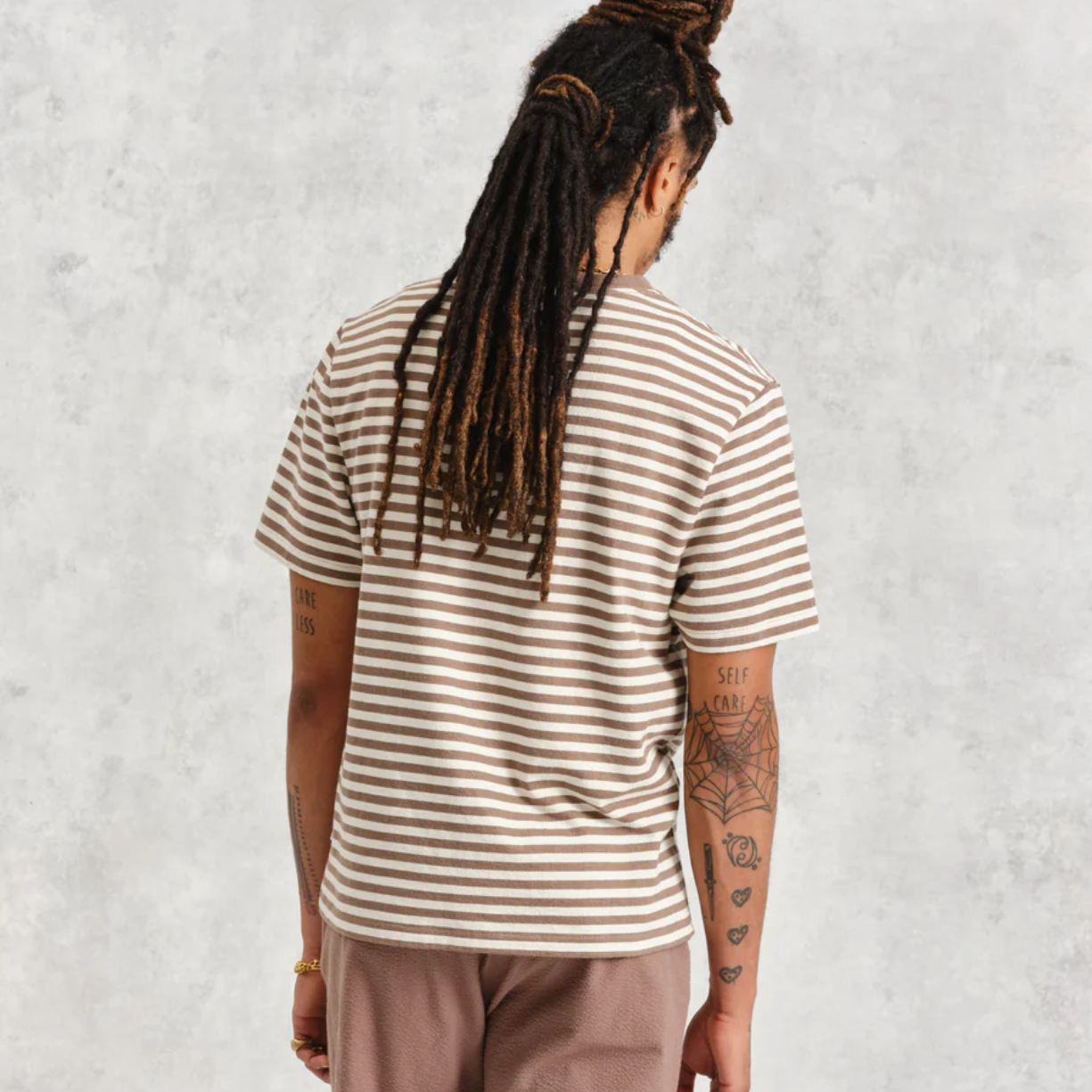 Dean T Shirt Textured Walnut Ecru Stripe