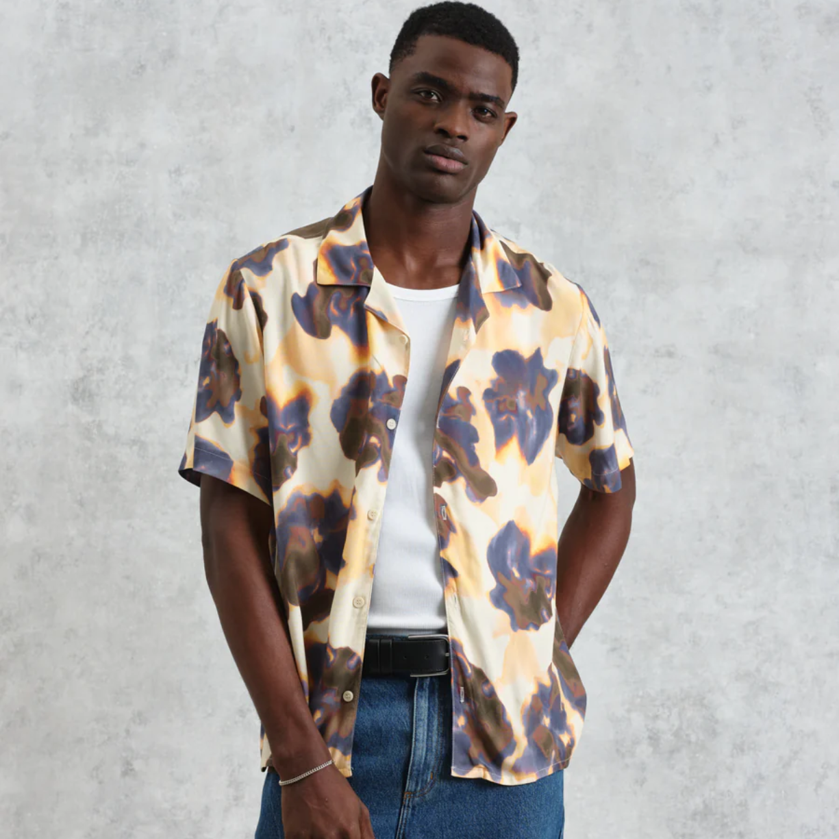 Didcot Peach Floral Blur Short Sleeve Shirt