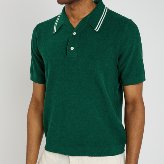Wax London Albion Polo Boucle Cotton Forest Green