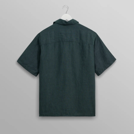 Wax London Bartlett Dark Green Two Tone Linen Short Sleeve Shirt
