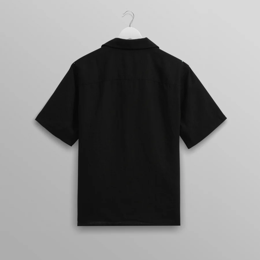 Wax London Bartlett Washed Black Linen Short Sleeve Shirt