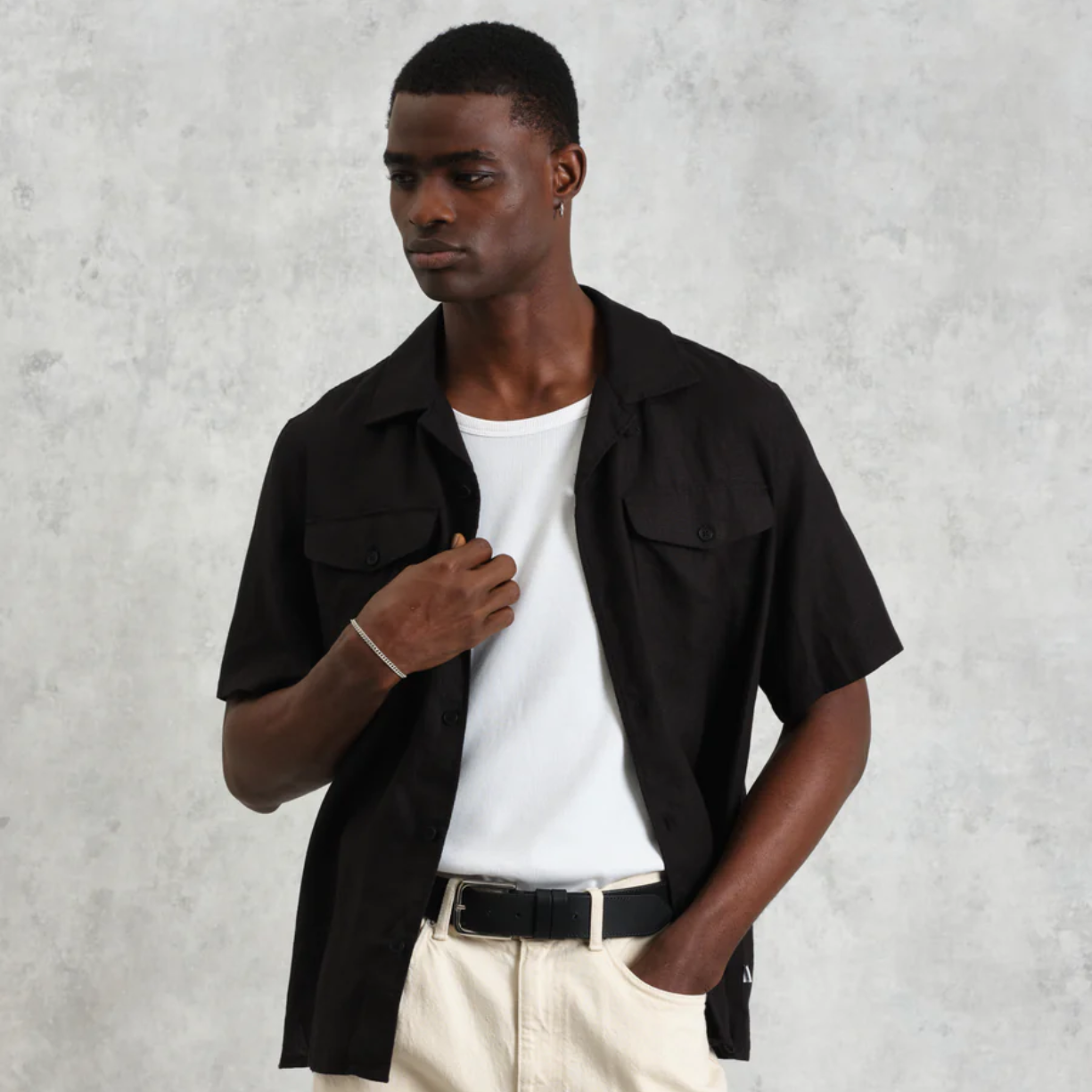 Bartlett Washed Black Linen Short Sleeve Shirt