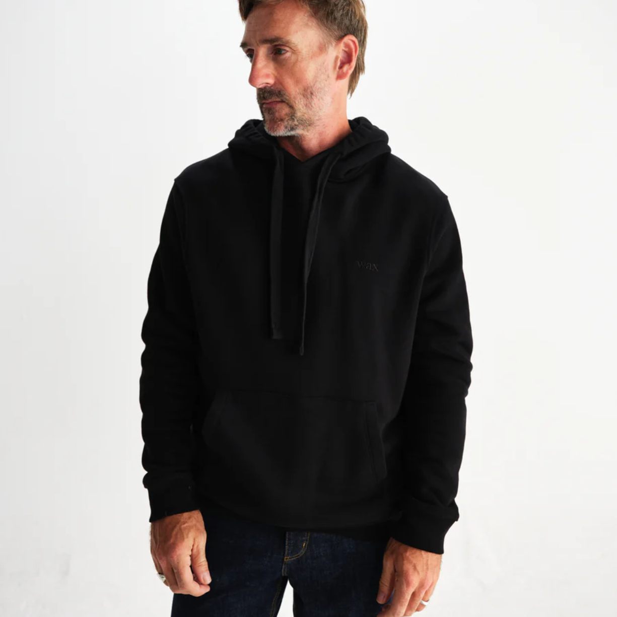 Wax London Hoxton Black Brushed Organic Cotton Hoodie