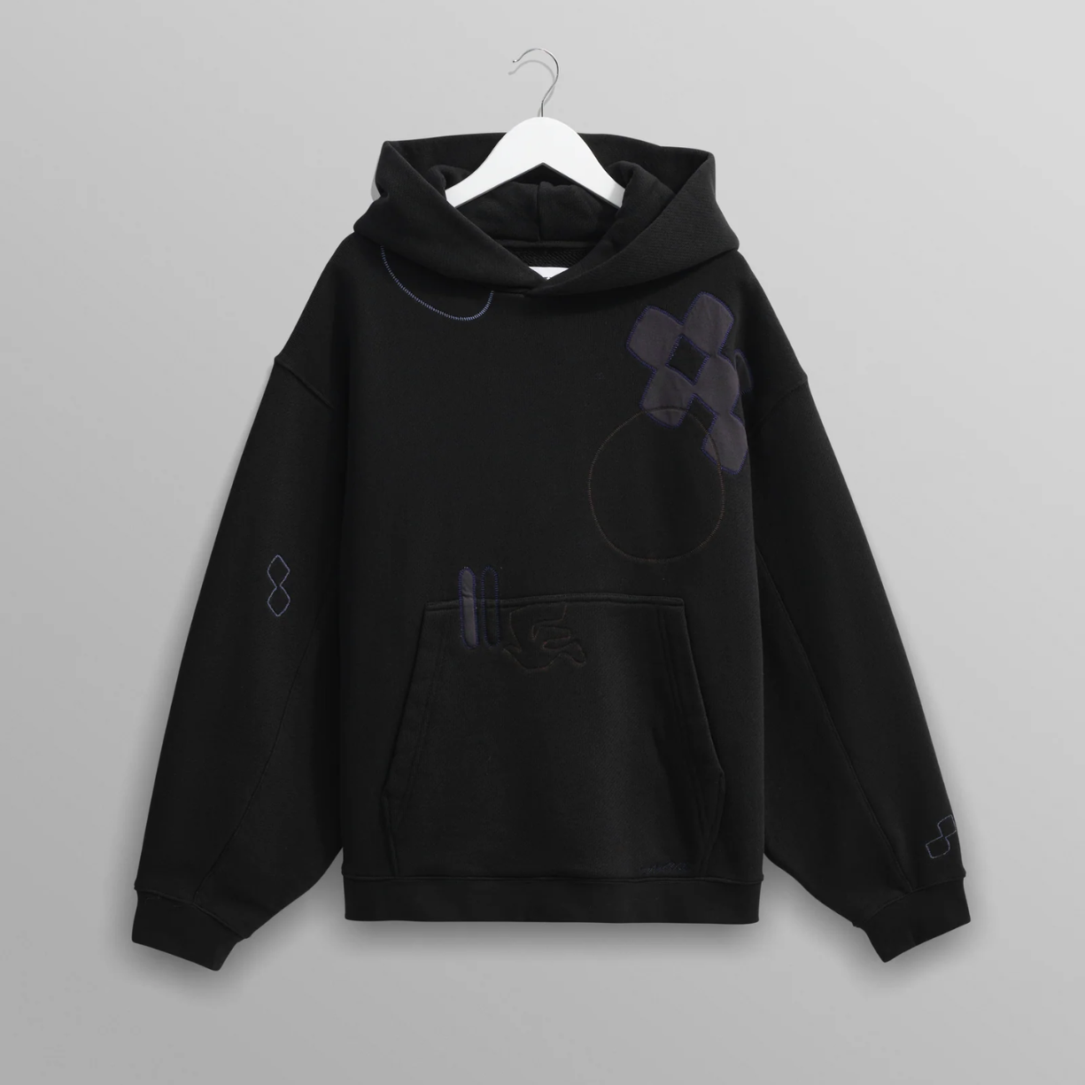 Rydal Black Doodle Embroidered Loopback Cotton Hoodie
