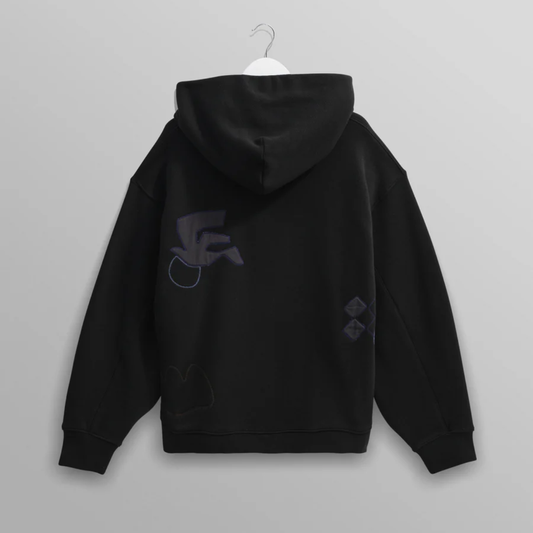 Wax London Rydal Black Doodle Embroidered Loopback Cotton Hoodie