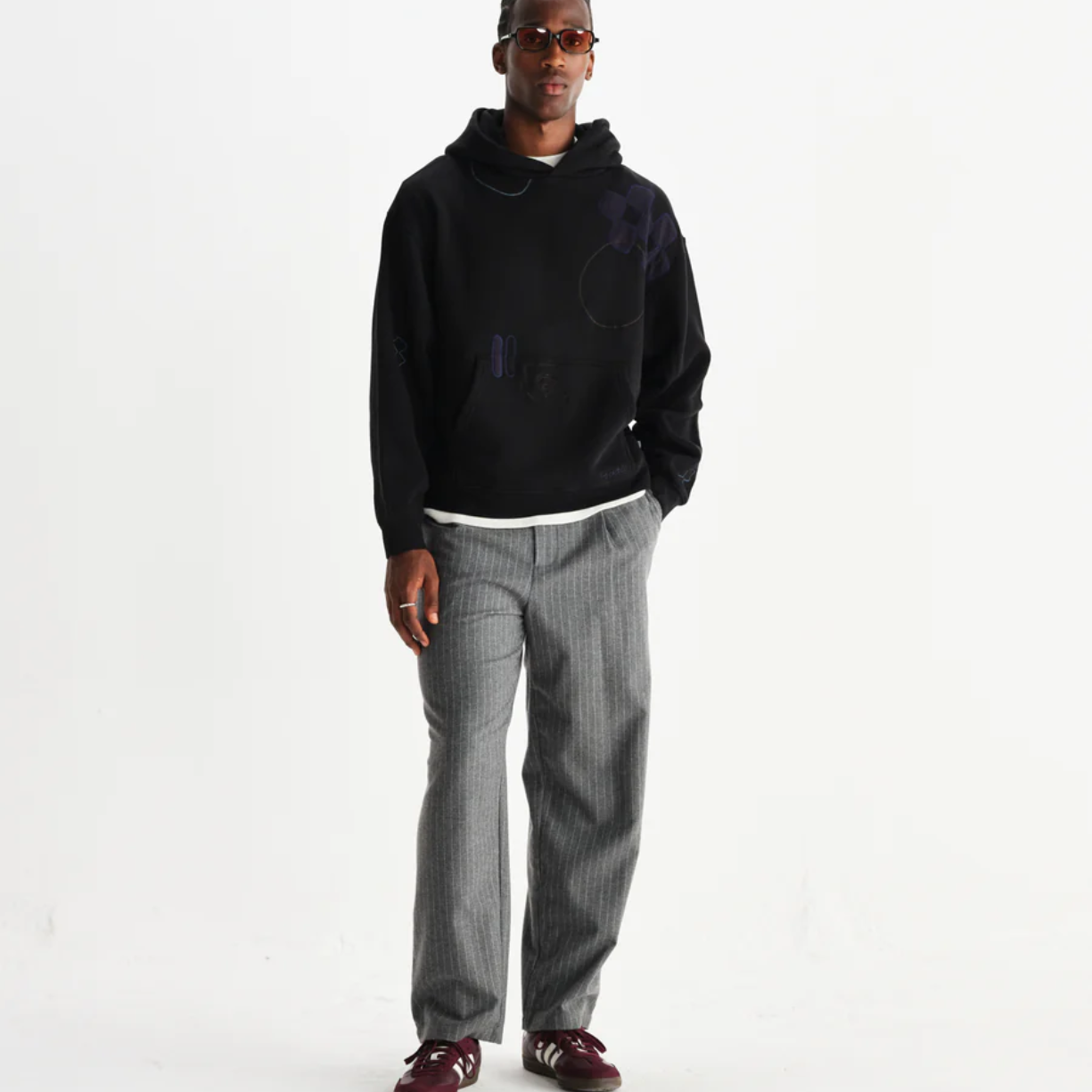 Wax London Rydal Black Doodle Embroidered Loopback Cotton Hoodie