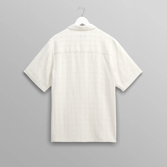 Wax London Didcot Ecru Open Weave Short Sleeve Cotton Shirt
