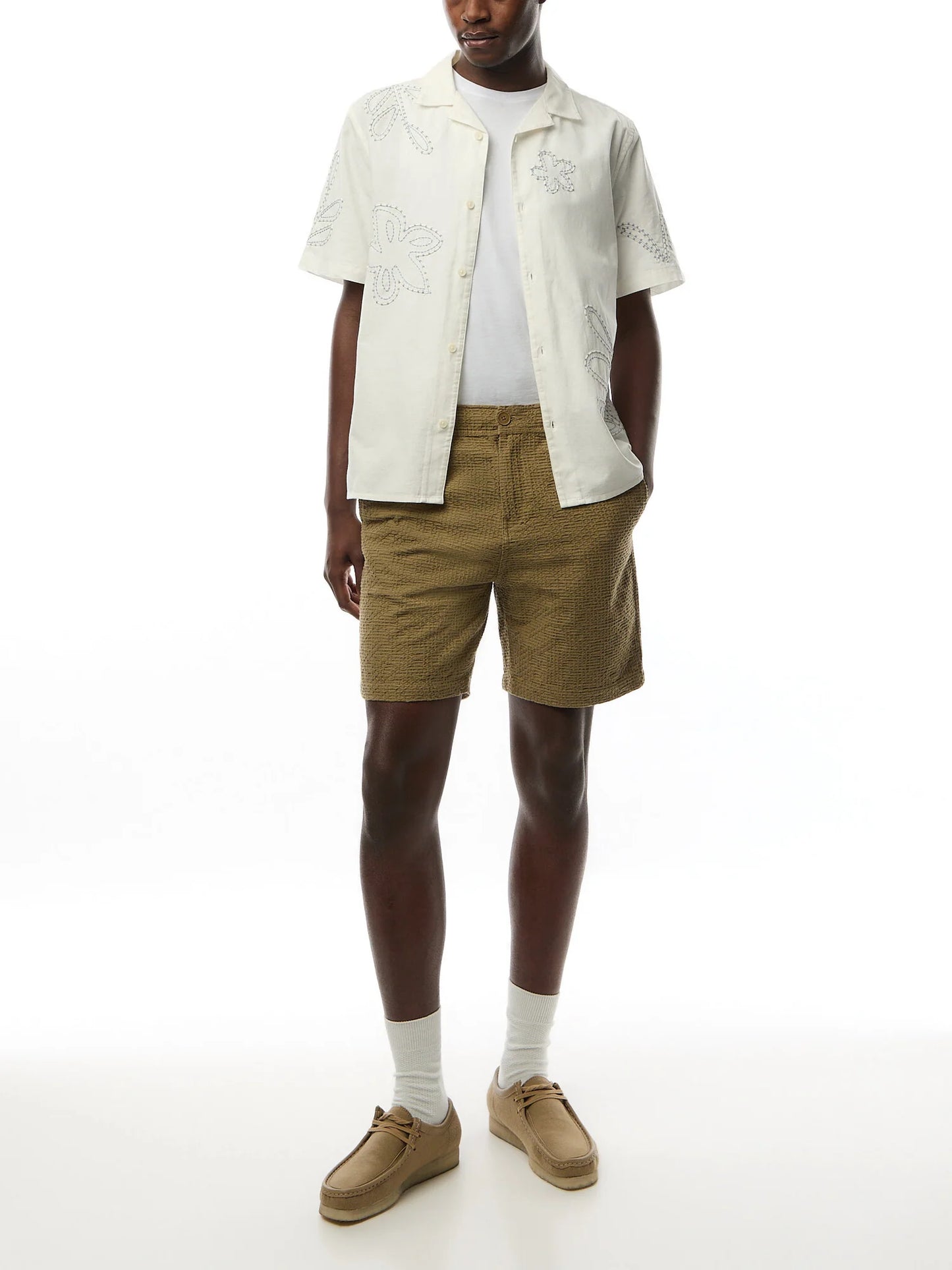 Didcot Ecru Floral Embroidered Shirt