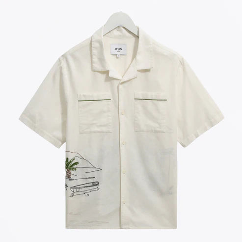 Didcot Ecru and Multicolour Embroidered Short Sleeve Shirt