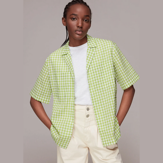 Whistles Green Grace Gingham Bowling Shirt