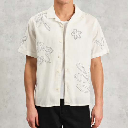 Didcot Ecru Floral Embroidered Shirt