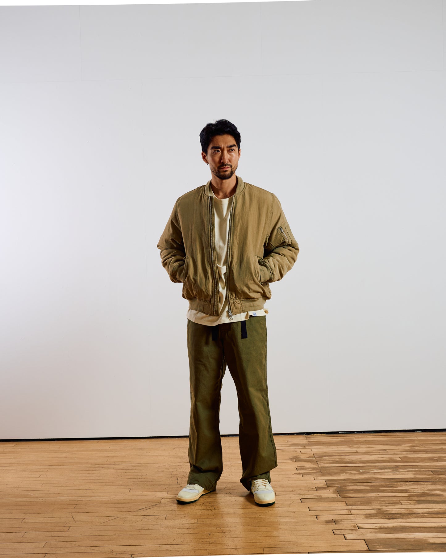 Malvern Washed Khaki Nylon Bomber Jacket