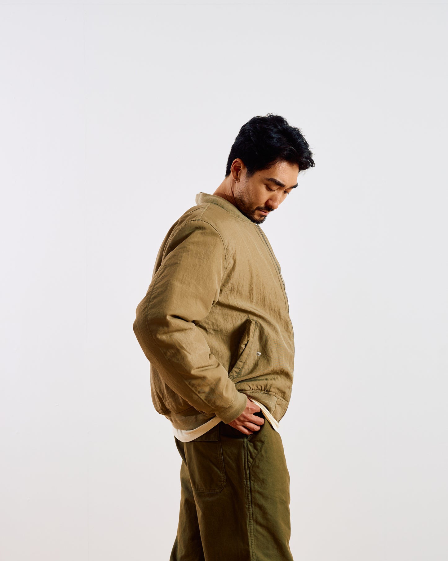 Malvern Washed Khaki Nylon Bomber Jacket