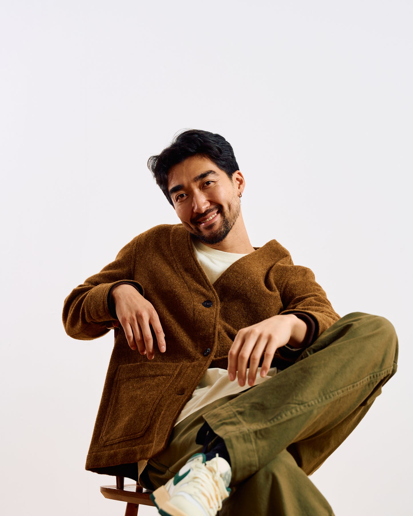 MHL. Felted Wool Twill Cardigan in Nutmeg