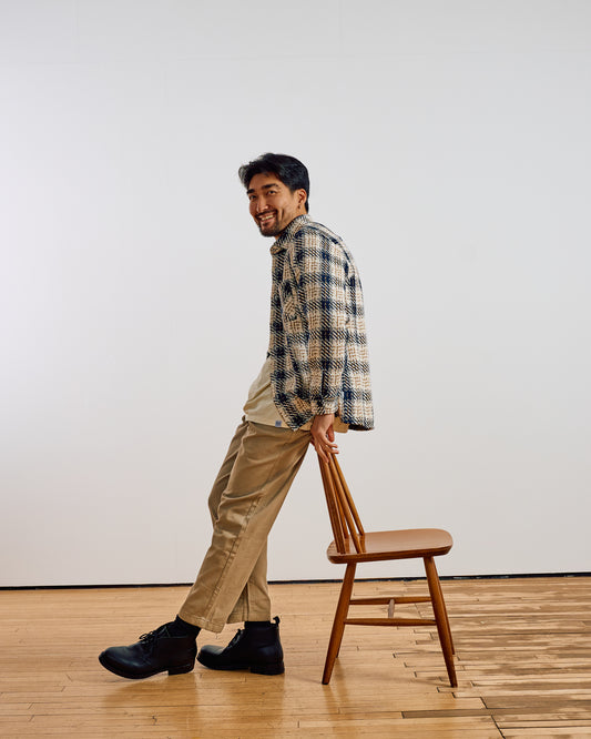 Wax London Whiting Navy And Ecru Alley Check Overshirt
