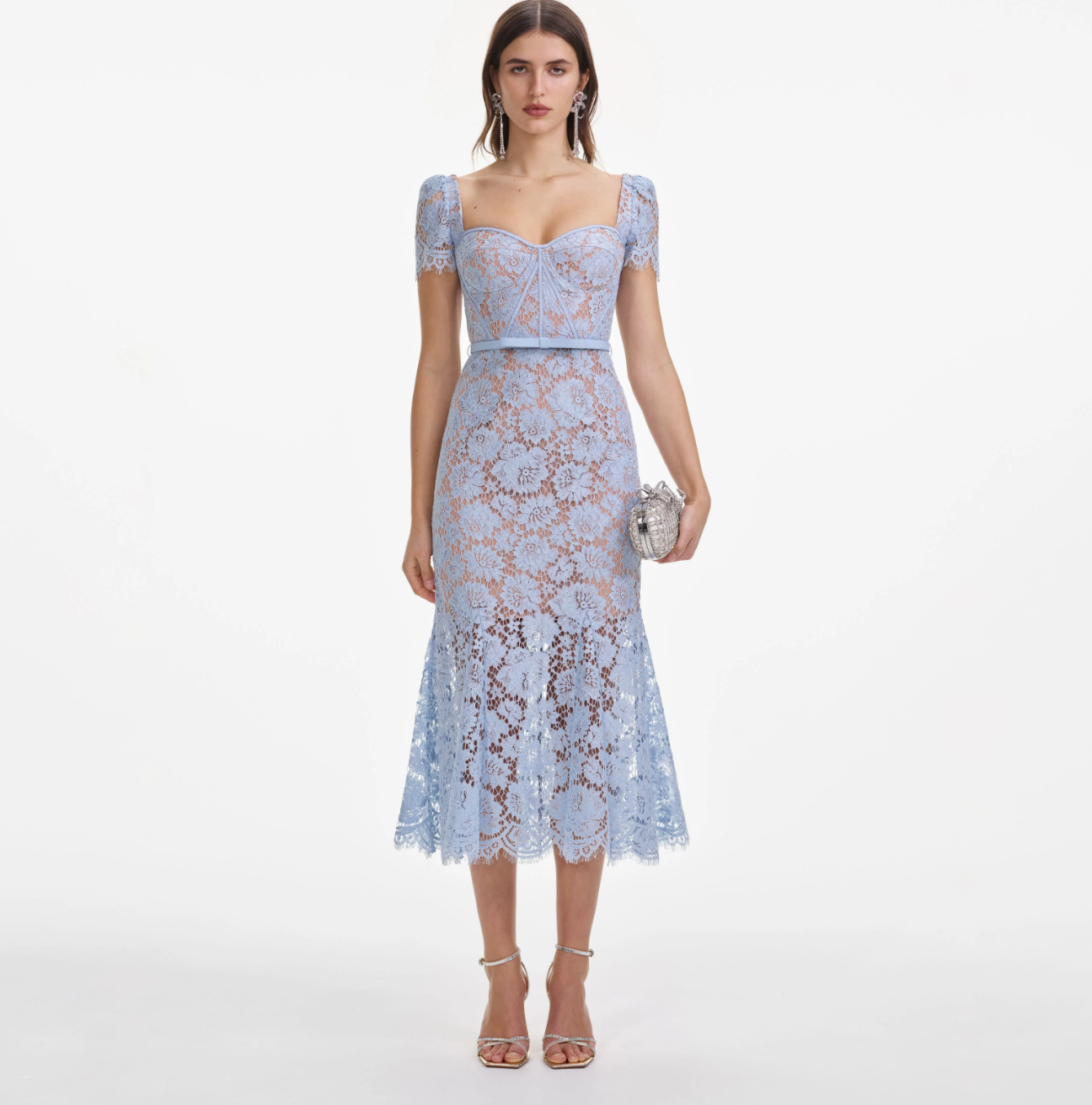 royal blue lace midi dress Blue Fine Lace Midi Dress self-portrait