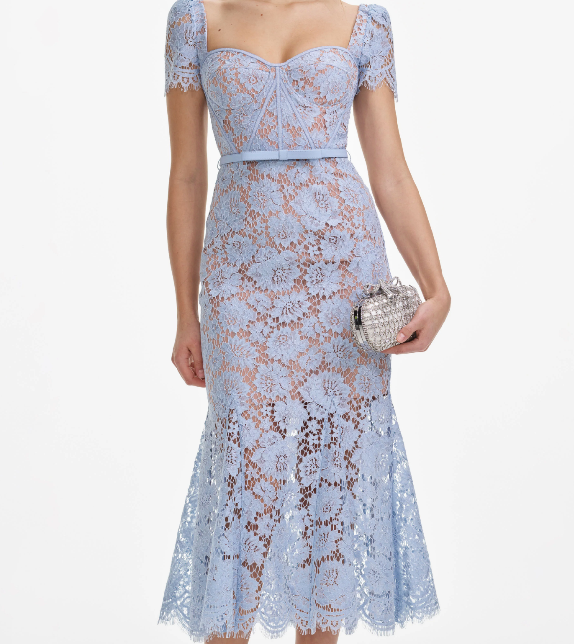 Blue Fine Lace Midi Dress