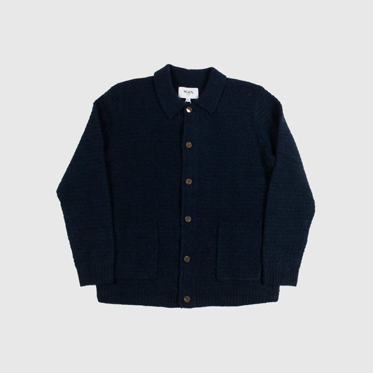 Wax London Dalwood Cardigan Tuck Stripe Boucle Navy