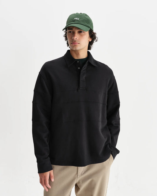Wax London Blen Black Organic Cotton Rugby Shirt