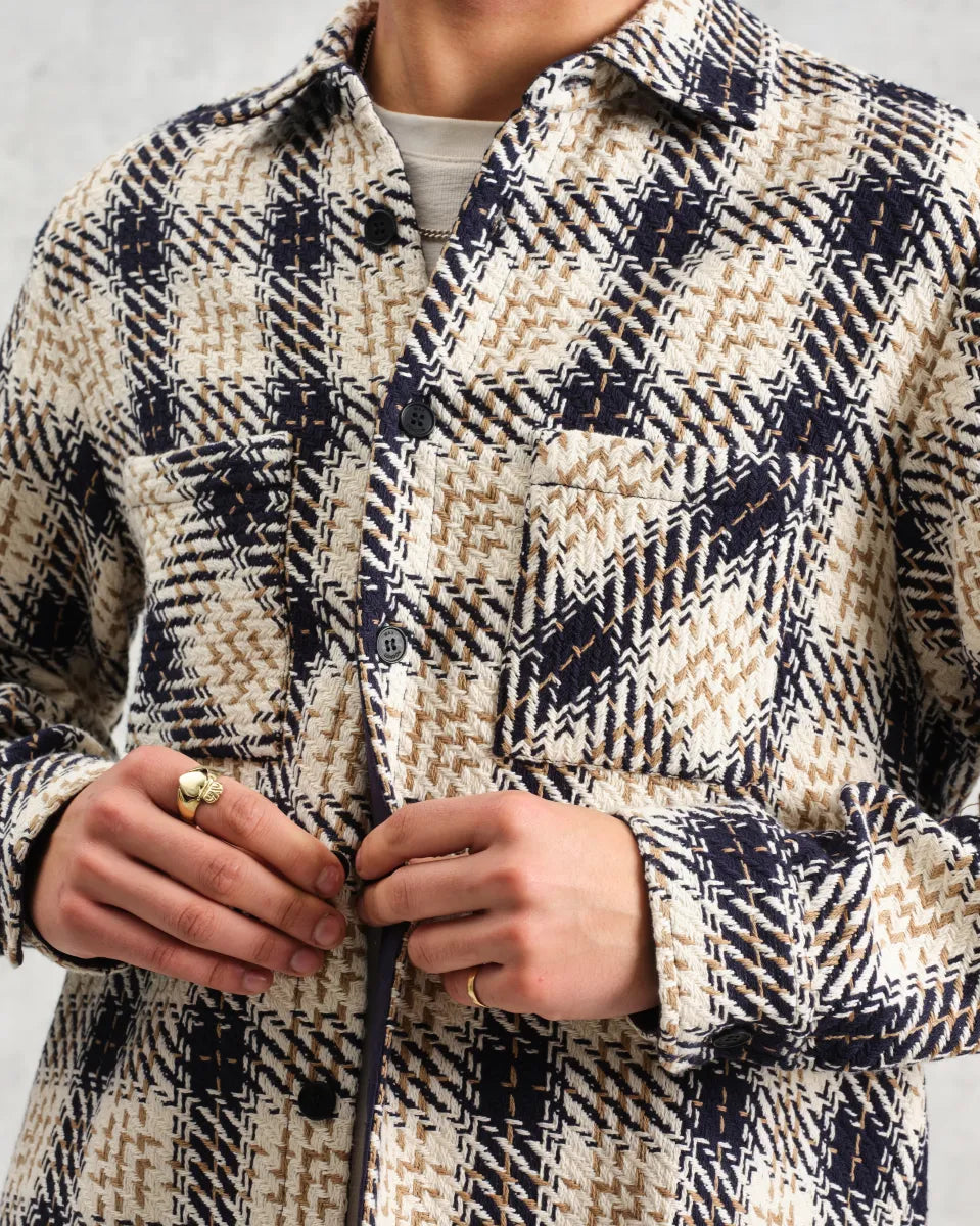 Whiting Navy And Ecru Alley Check Overshirt