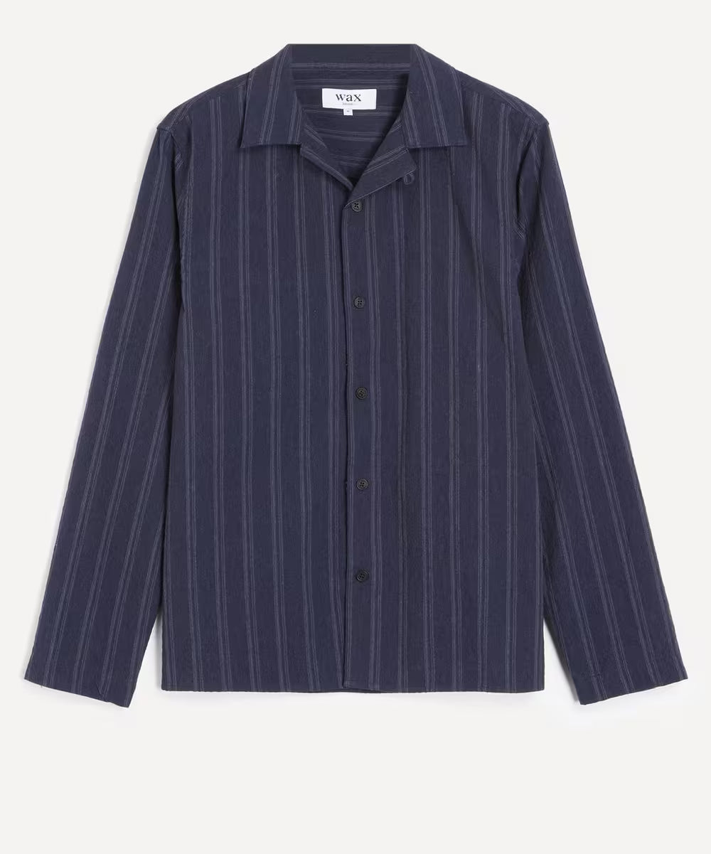 Wax London Corey Long Sleeve Shirt Textured Wide Stripe Navy