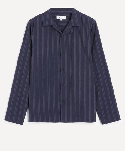 Wax London Corey Long Sleeve Shirt Textured Wide Stripe Navy