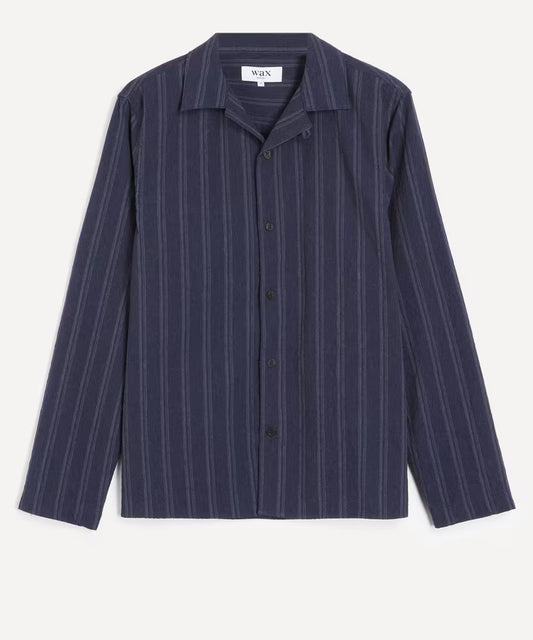 Wax London Corey Long Sleeve Shirt Textured Wide Stripe Navy