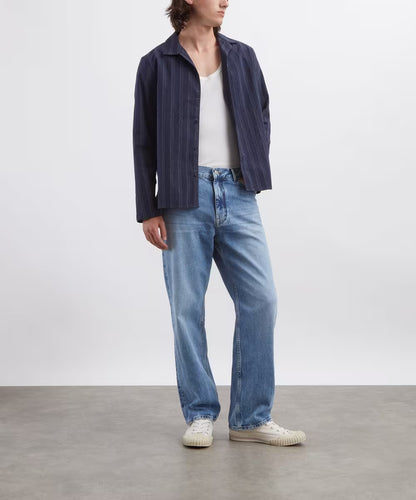 Wax London Corey Long Sleeve Shirt Textured Wide Stripe Navy