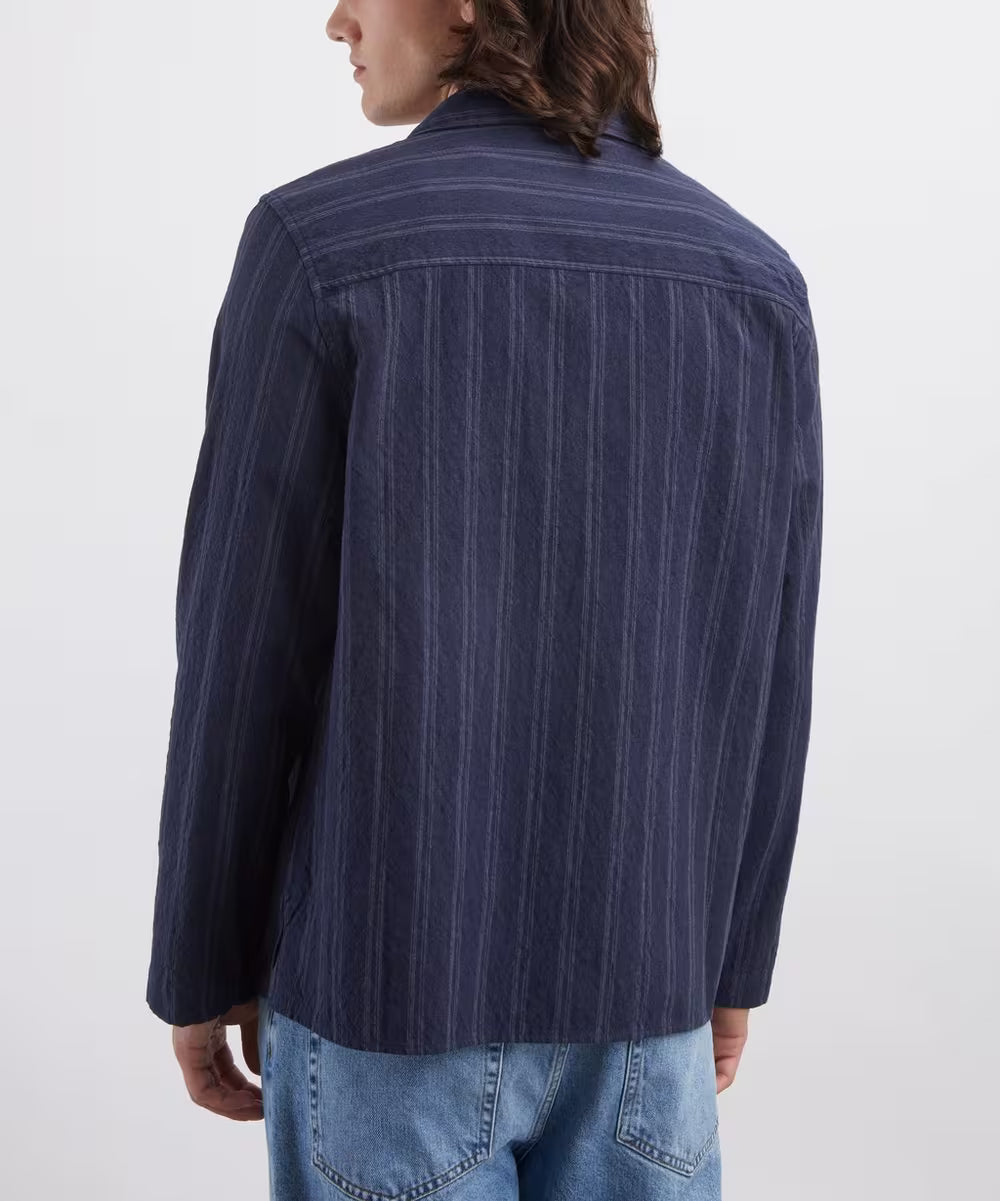 Wax London Corey Long Sleeve Shirt Textured Wide Stripe Navy