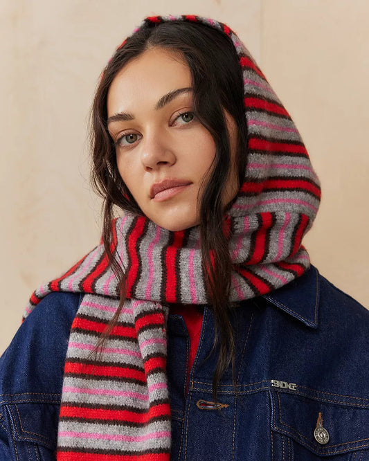 Damson Madder Hooded Scarf In Stripe