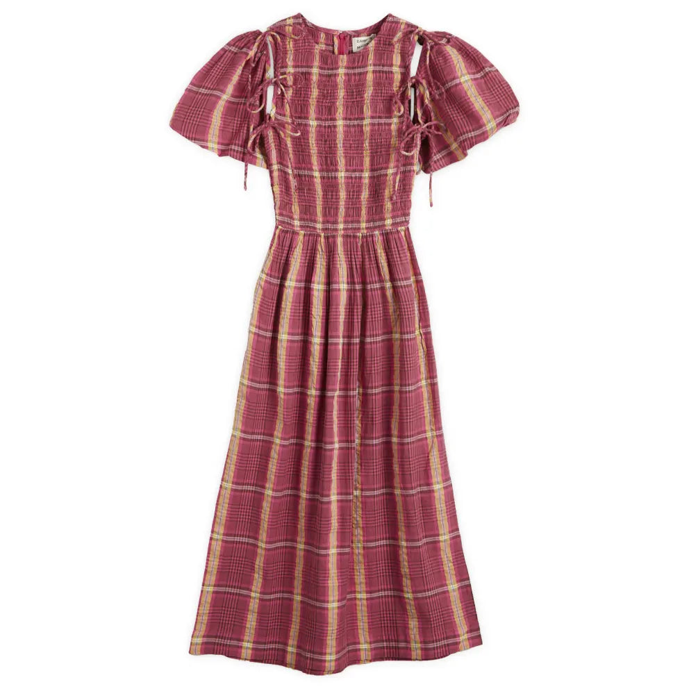 Damson Madder BECCA MIDI DRESS in PINK/KHAKI CHECK