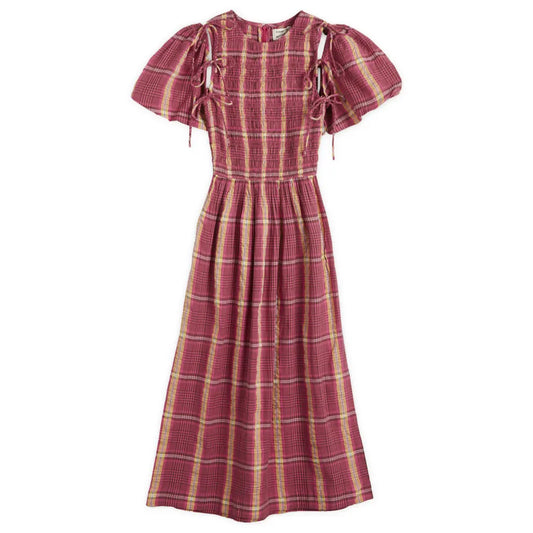 Damson Madder BECCA MIDI DRESS in PINK/KHAKI CHECK