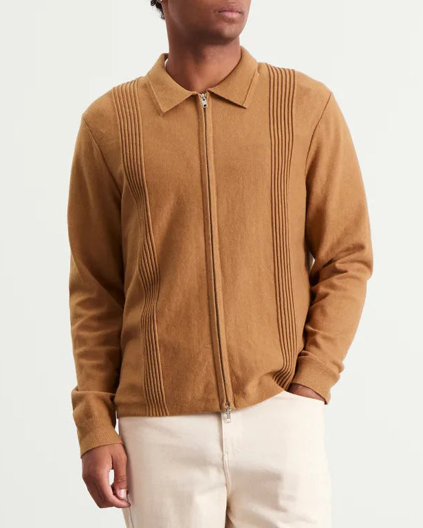 Lennox Camel Milano Stripe Knitted Polo