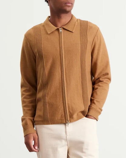 Lennox Camel Milano Stripe Knitted Polo