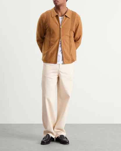 Lennox Camel Milano Stripe Knitted Polo