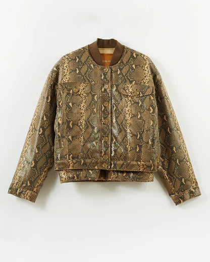 Rejina Pyo Wells Jacket Faux Leather Snake Beige
