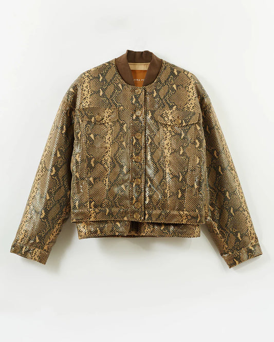 Rejina Pyo Wells Jacket Faux Leather Snake Beige