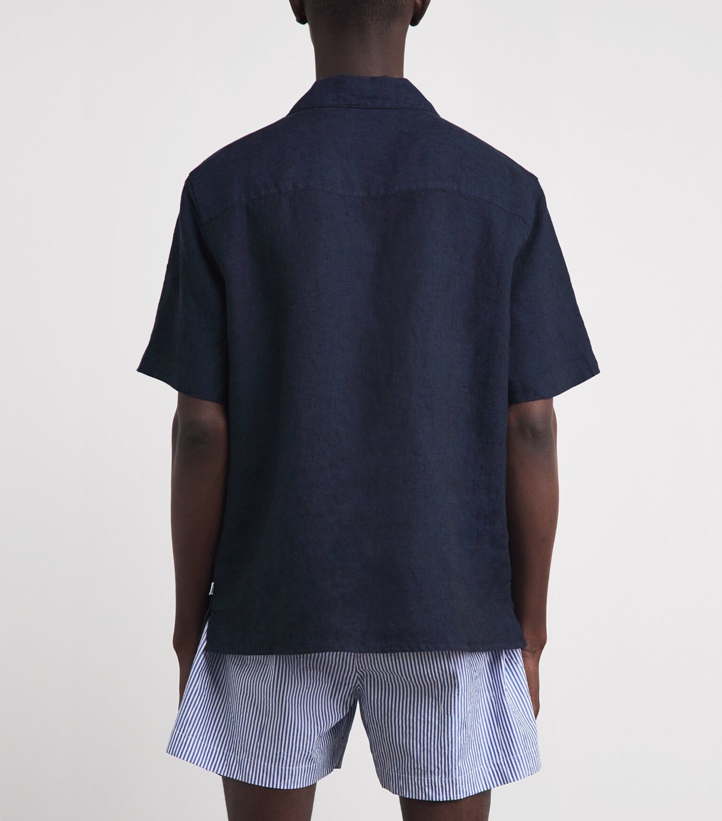 Wax London Didcot SS Shirt in Two Tone Linen Navy