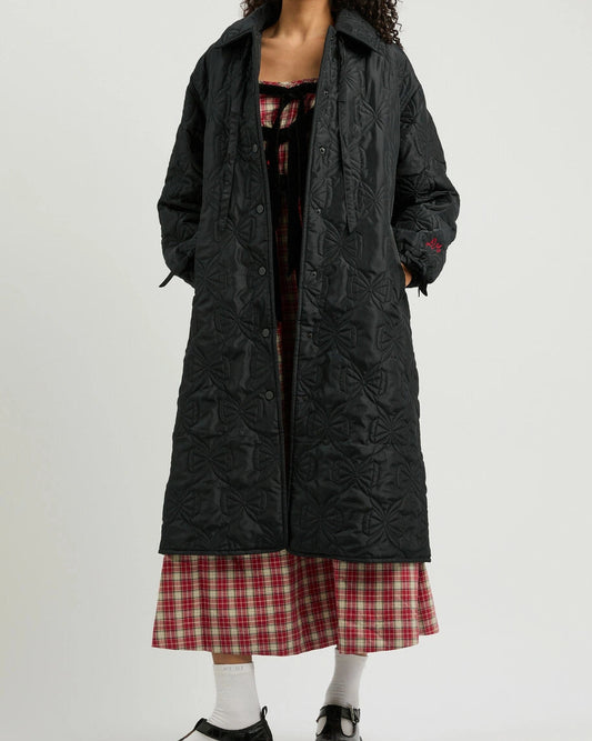 Damson Madder Aubrey Quilted Coat- Black Bows