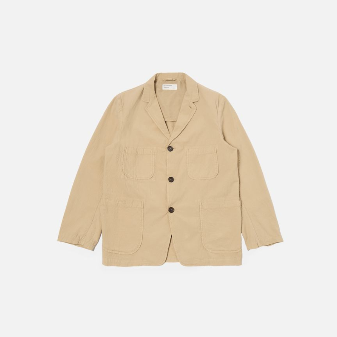 Universal Works Bakers Jacket in Sand Seersucker II