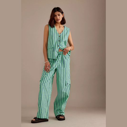 Damson Madder SYDNEY COASTAL CARGO PANTS in MINT STRIPE