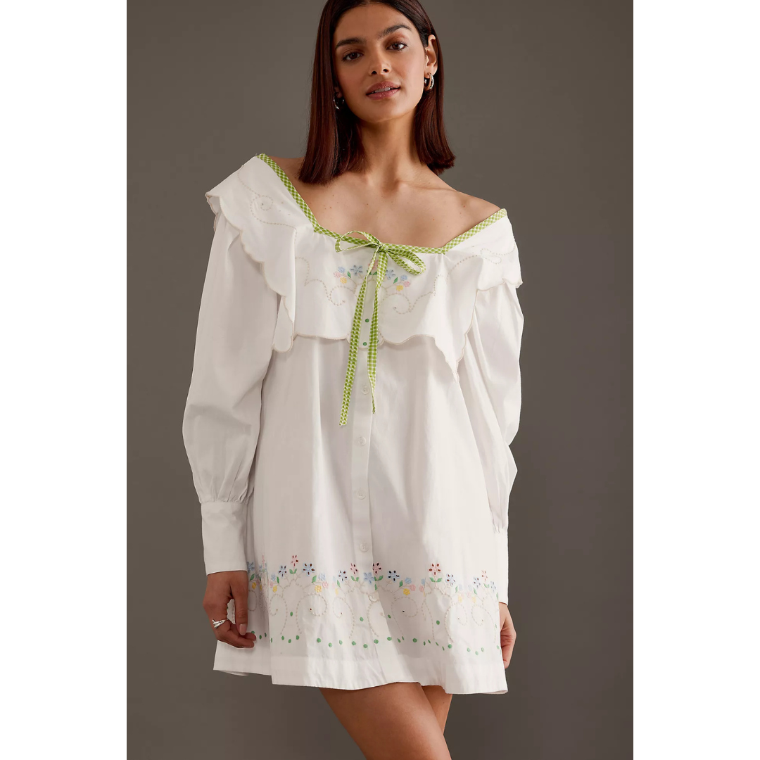 Damson Madder MALA MINI DRESS in ECRU EMBROIDERY