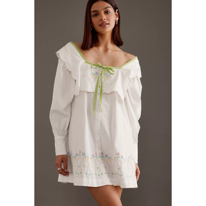 Damson Madder MALA MINI DRESS in ECRU EMBROIDERY