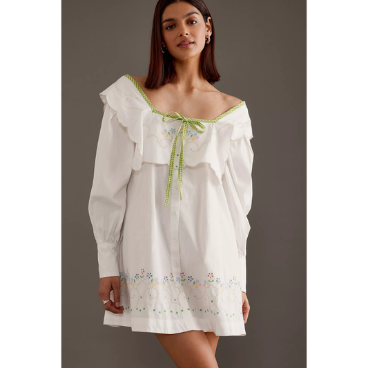 Damson Madder MALA MINI DRESS in ECRU EMBROIDERY