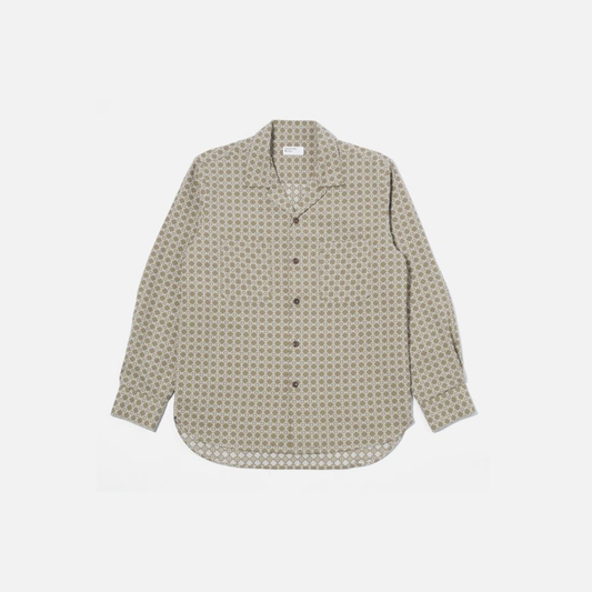 Universal Works Work Shirt in Sand/White Rhodes Cotton